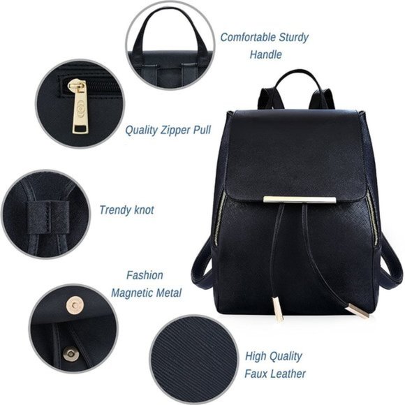 New Reon PU Leather Backpack Black A1 - Picture 5 of 8